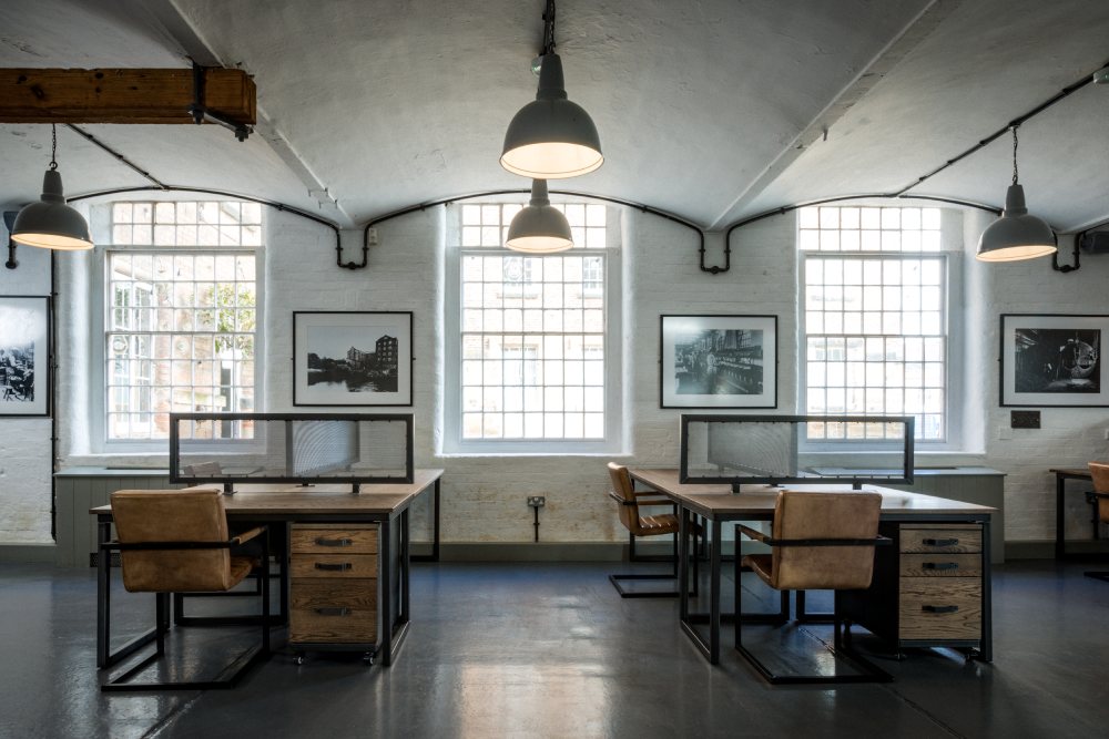 wood and steel office desks